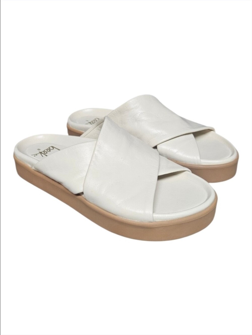 BEEK | Hen White Leather Platform Slide Sandals Size 8
